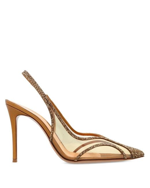 Gianvito Rossi Metallic Brenda Crystal Pumps With Slingback
