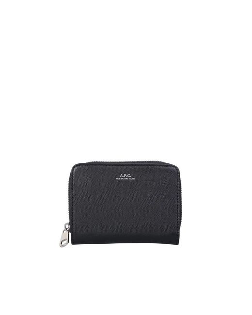 A.P.C. Black The Zipped Wallet From Features An Embossed Texture And An Embossed Logo for men