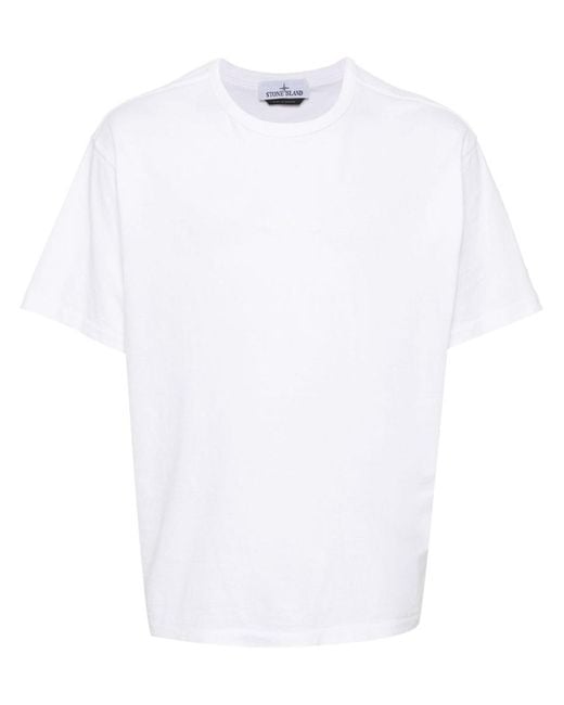 Stone Island White Cotton T-Shirt With Embroidered Logo for men