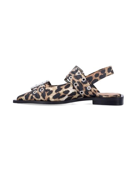 Ganni Brown Feminine Buckle Ballerinas With Pointed Toe