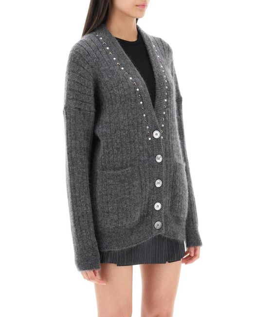 Alessandra Rich Gray Cardigan With Studs And Crystals