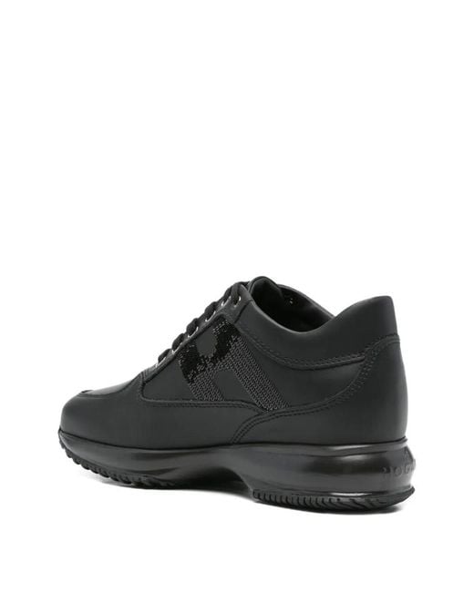 Hogan Black Interactive Sequin-Panel Leather Trainers