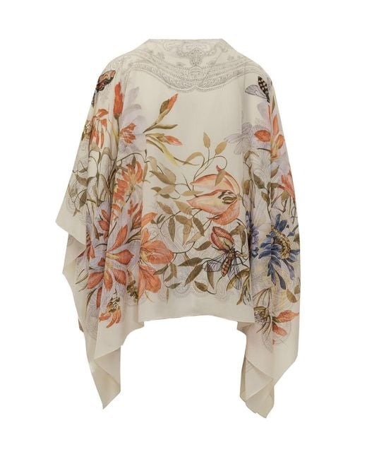 Etro White Floral Pattern Poncho