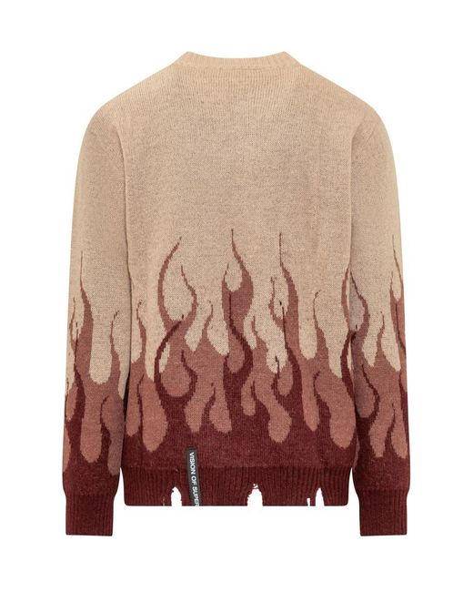 Vision Of Super Brown Sweater Flames for men
