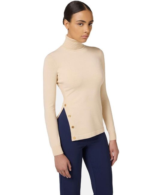 Elisabetta Franchi White High-Neck Sweater With Unique Side Button Detail