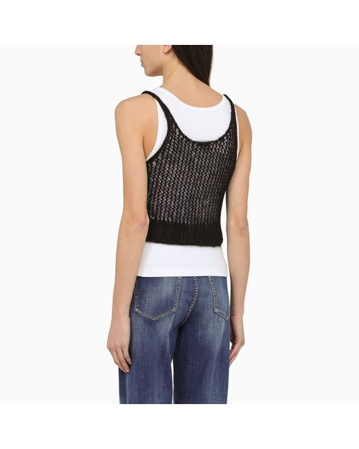 DSquared² Black Perforated Mohair Blend Top