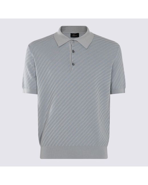 Brioni Gray Light Blue Cotton-silk Blend Polo Shirt for men