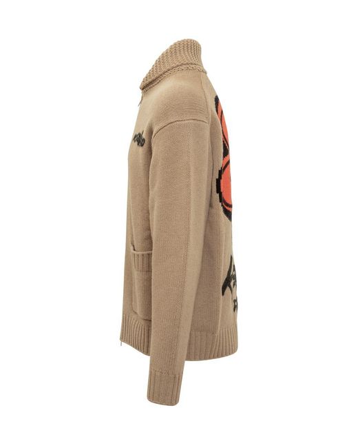 KENZO Natural Knitted Cardigan With Zip for men