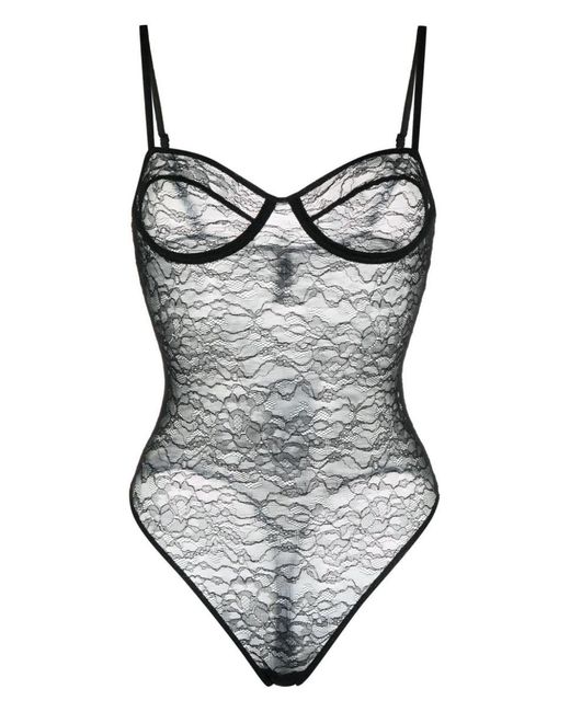 Anine Bing Gray Floral-lace Semi-sheer Body