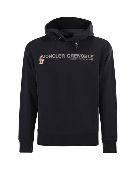 Moncler Blue Logoed Cotton Hooded Sweatshirt for men