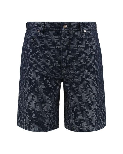 Fendi Blue Cotton Bermuda Shorts for men