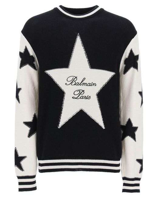 Balmain Black Sweater With Star Motif for men