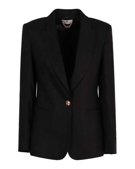 Elisabetta Franchi Black Single-Breasted One Button Jacket