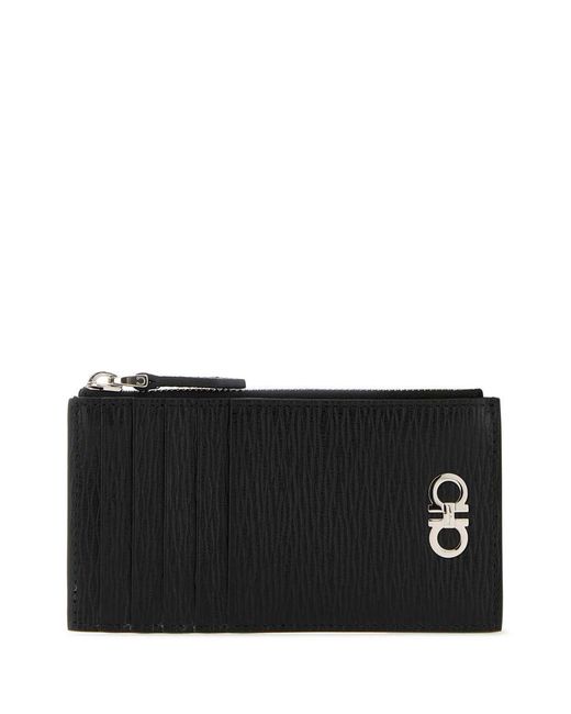Ferragamo Black Salvatore Leather Gancini Card Holder for men