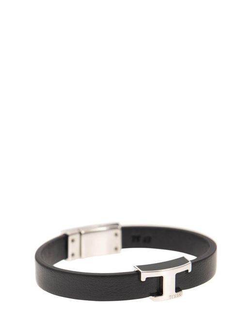 Tod's Black T Timeless Leather Bracelet for men