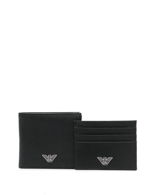 Giorgio Armani Black Leather Wallet And Card Case Set for men