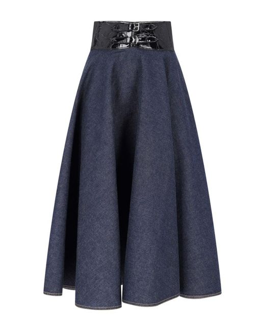 Alaïa Blue Denim Long Skirt