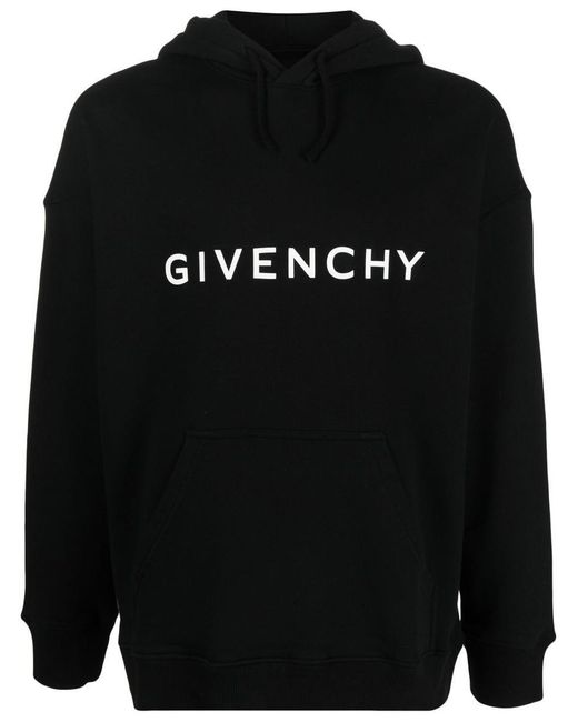 Givenchy Black Logo-Print Drawstring Hoodie for men