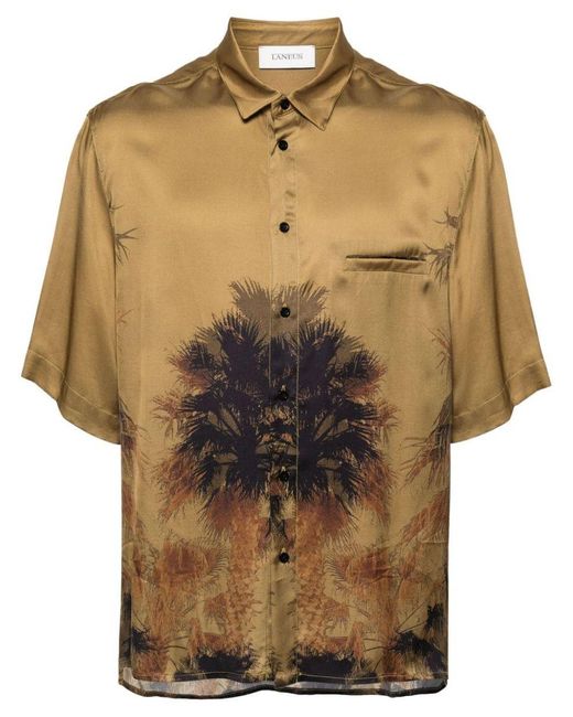 Laneus Natural Palm Tree Print Shirt for men