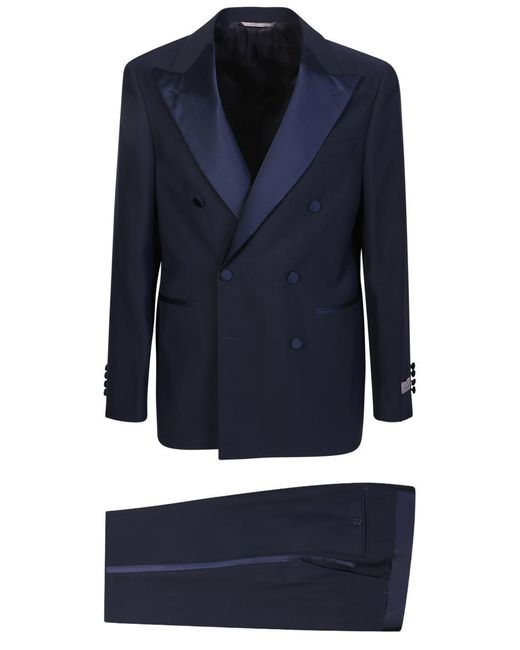Canali Classic Blue Smoking With Contrasting Silk Waistband From for ...