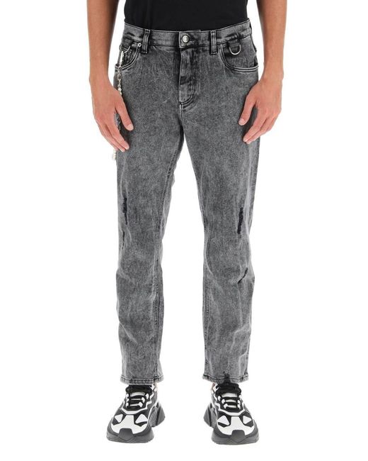 Dolce & Gabbana Gray Loose Jeans With Keychain for men