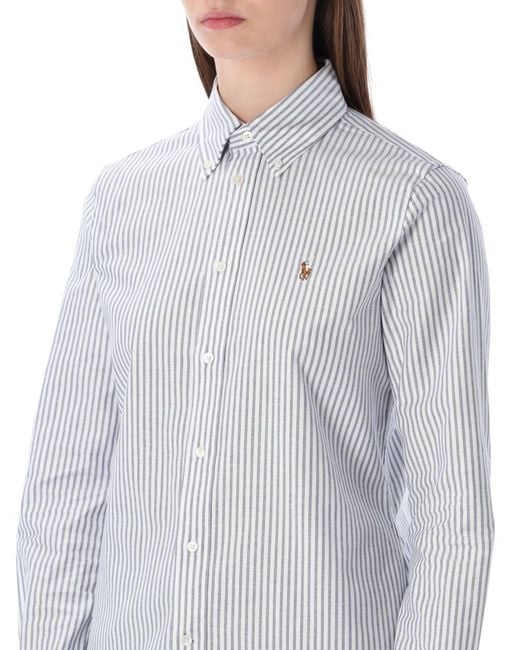 Polo Ralph Lauren Gray Slim-Fit Striped Oxford Shirt