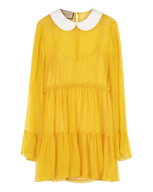 Gucci Yellow Ruffled Chiffon Dress
