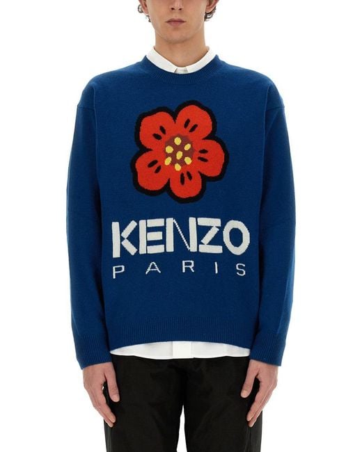 KENZO Blue Jersey With Embroidery Boke Flower for men