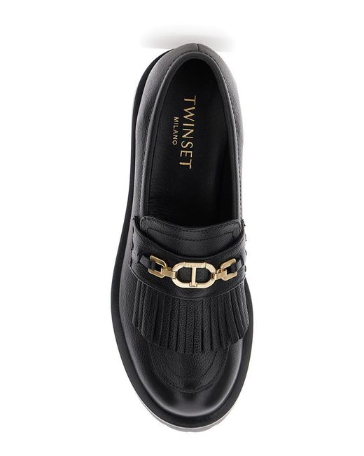 Twinset Black Loafers With Platform And Metallic Logo