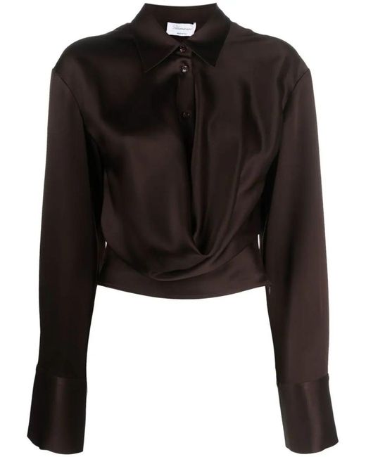 Blumarine Black Satin Buttoned Cropped Shirt
