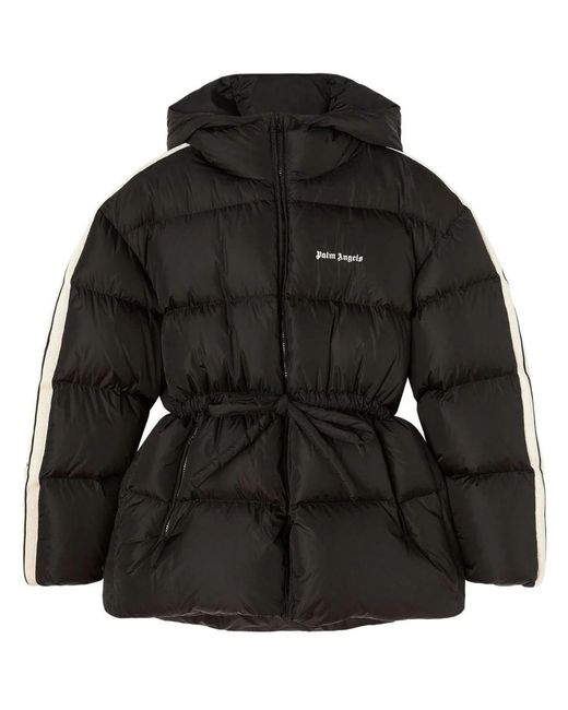 Palm Angels Black Logo Striped Quilted Shell Jacket
