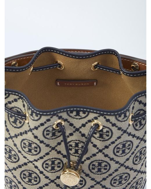 Tory Burch Metallic T Monogram Bucket Bag Mini
