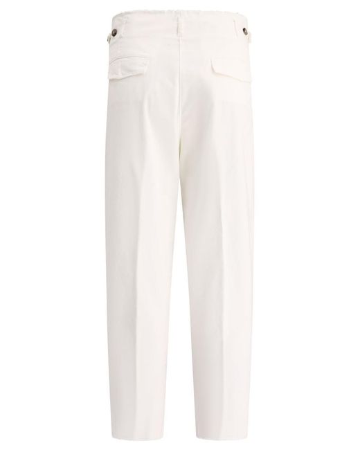 Peserico White Trousers With Fringed Details