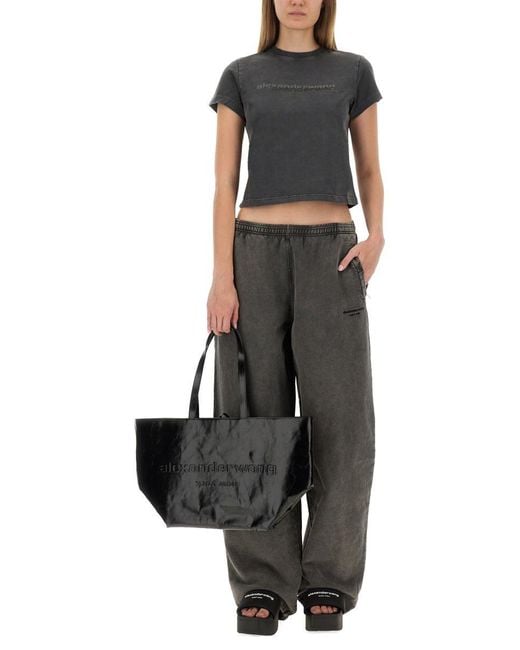 Alexander Wang Black Fitted Cropped T-Shirt With Subtle Logo