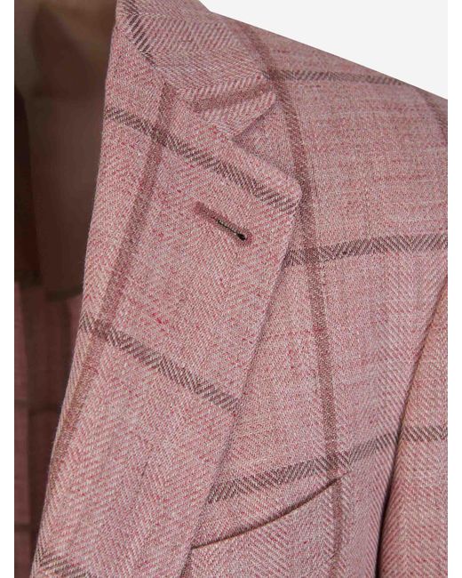 Canali Pink Checked Motif Blazer for men