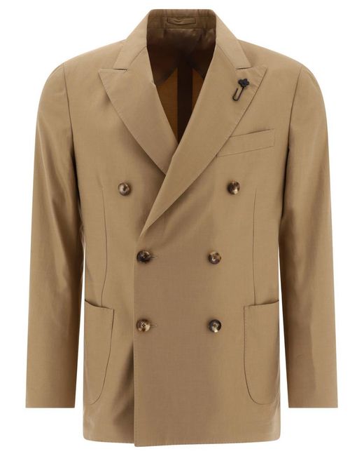 Lardini Natural Unlined Double-Breasted Blazer for men