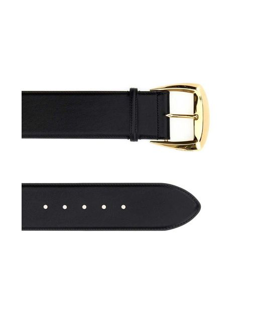 Alexander McQueen Black Belt With Geometric Buckle In And Antiqued Gold
