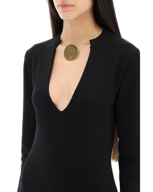 Jil Sander Black Wool Knit Midi Dress With Necklace
