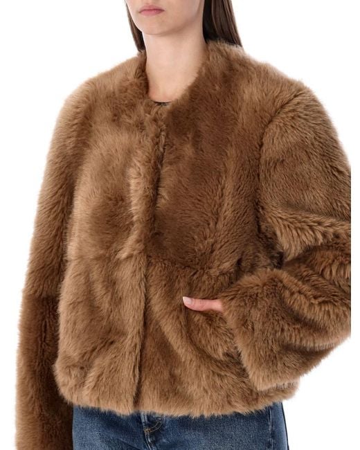 Stand Studio Brown Halle Patchwork Faux Fur Jacket