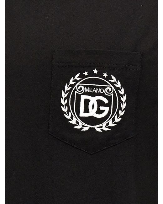 Dolce & Gabbana Black Cotton T-Shirt With Dg Milano Logo Embroidery for men