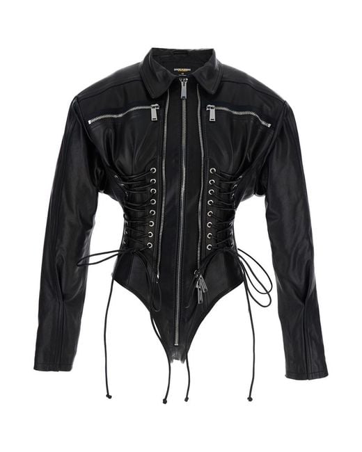 DSquared² Black 'Ducati X D2' Bodysuit Styled Jacket With Criss-Crossed Laces And Maxi Logo Lettering On The Rear