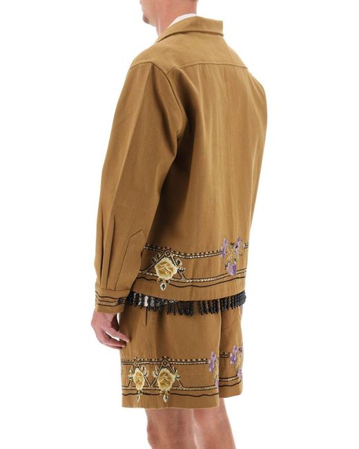 Bode Brown Autumn Royal Overshirt With Embroideries And Beadworks for men