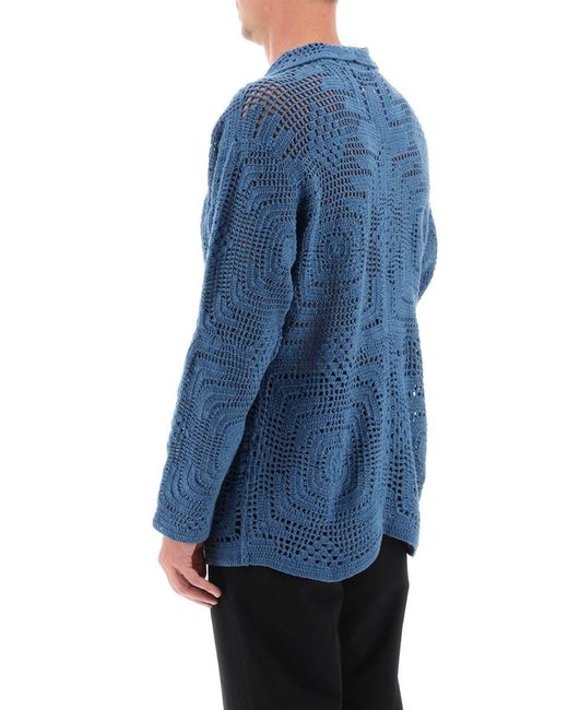 Bode Blue Overdyed Crochet Shirt for men