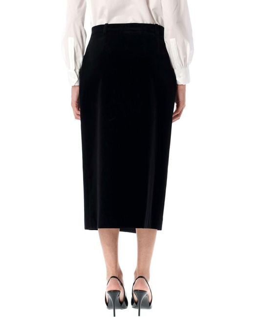 Saint Laurent Black Cotton Velvet Midi Wrap Skirt