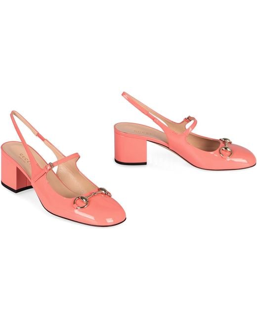 Gucci Pink Horsebit Patent Slingback Pump