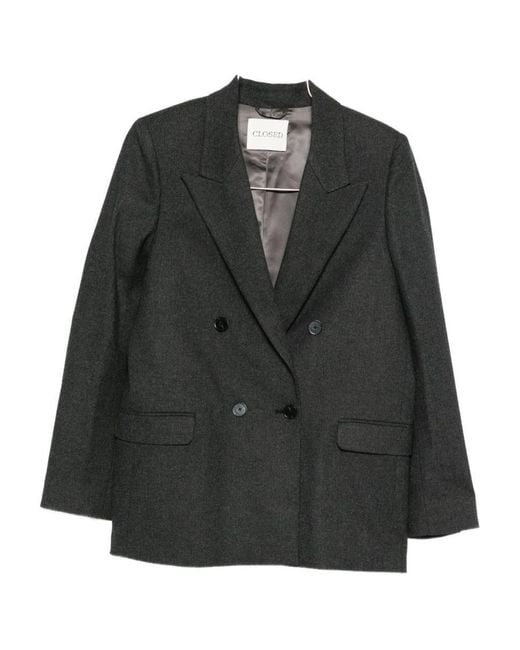 Closed Black Wool Blend Double-Breasted Jacket