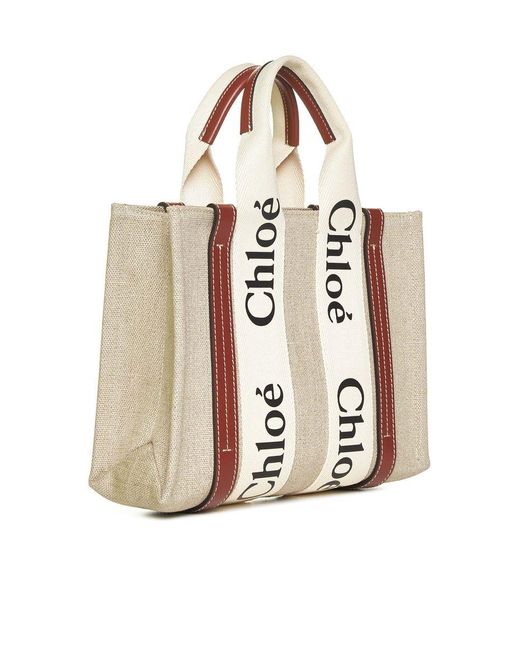 Chloé Natural Woody Mini Linen Tote Bag