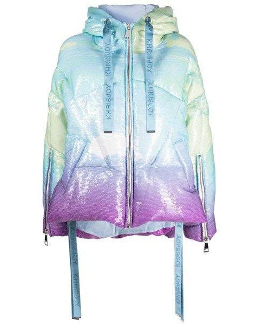 Khrisjoy Blue Sequin-design Zip-up Hooded Jacket