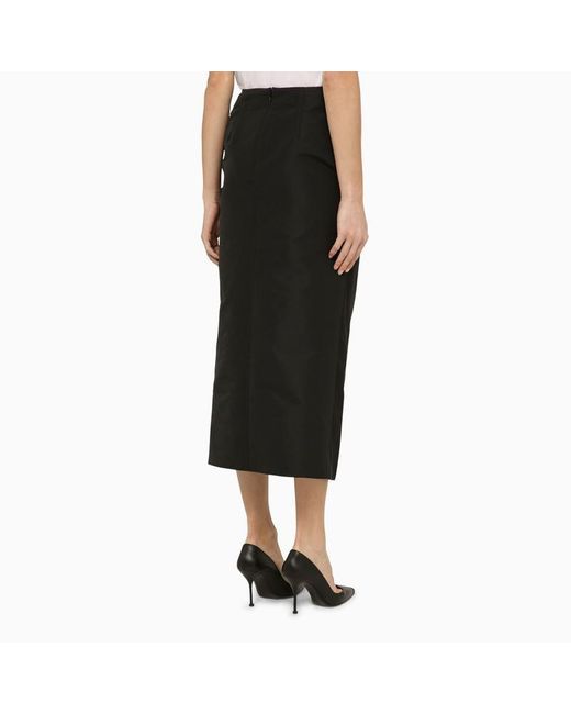 Alexander McQueen Black Bow-embellished Slim-fit Woven Midi Skirt