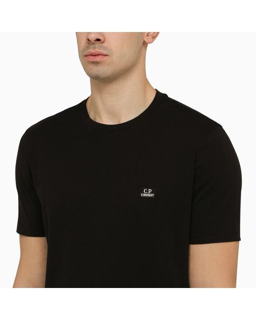 C P Company Black T-Shirt With Logo Print On The Chest for men